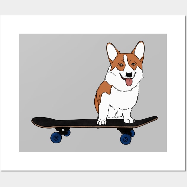 Corgi on Skateboard Wall Art by rmcbuckeye